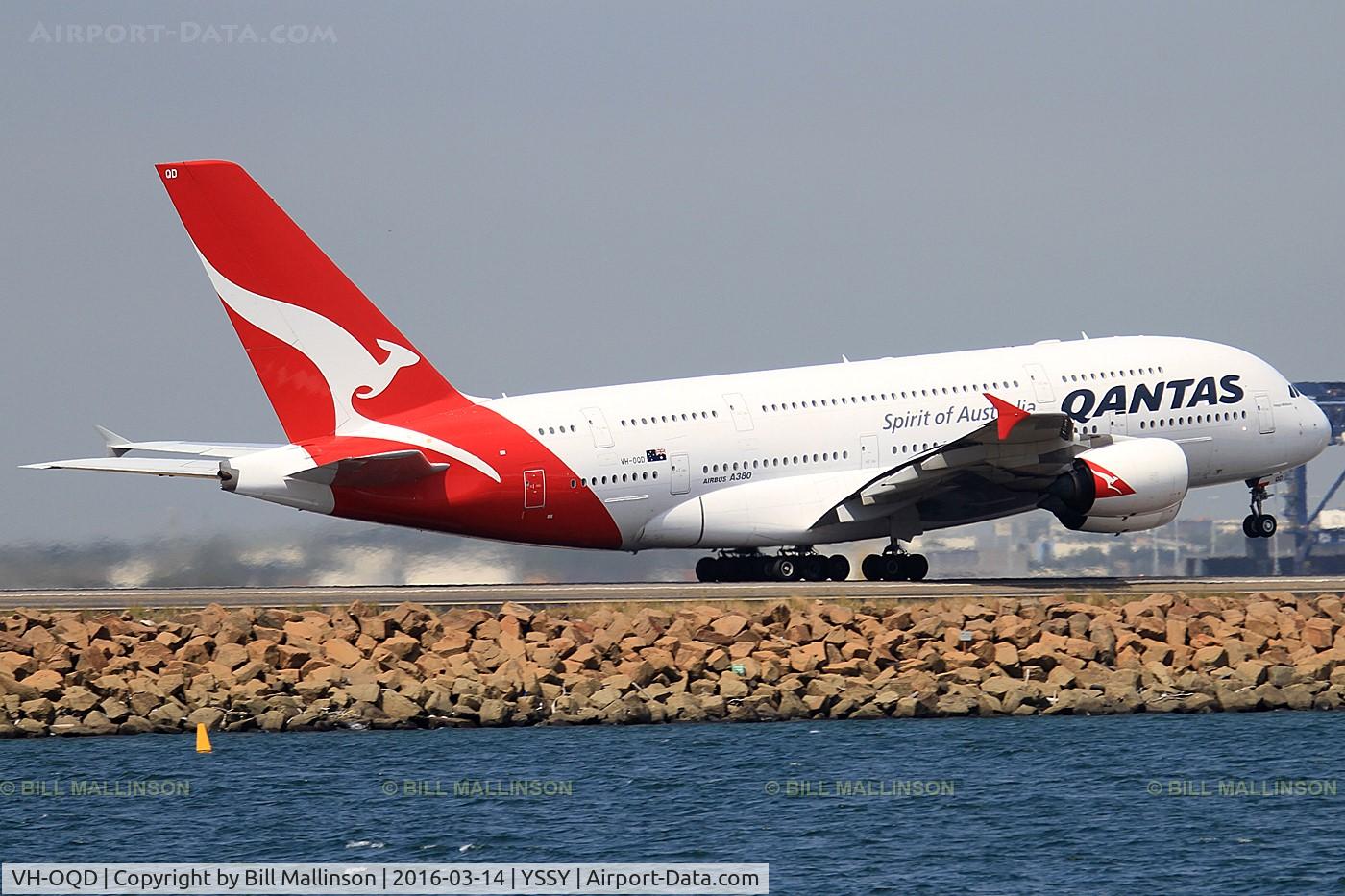 VH-OQD, 2008 Airbus A380-842 C/N 026, rotating off 16R