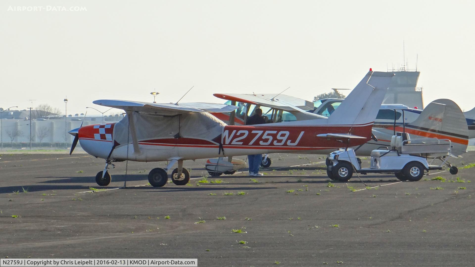 N2759J, 1975 Cessna A150M Aerobat C/N A1500589, California-based 1975 Cessna A150M parked on the transient ramp at Modesto County Airport, Modesto, CA.