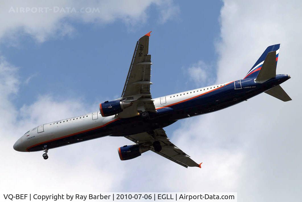 VQ-BEF, 2009 Airbus A321-211 C/N 4103, Airbus A321-211 [4103] (Aeroflot Russian Airlines) Home~G 06/07/2010. On approach 27L.