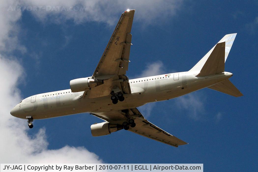 JY-JAG, 1990 Boeing 767-204/ER C/N 24757, Boeing 767-204ER [24757] (Jordan Aviation/Silverjet) Home~G 11/07/2010. On approach 27R.