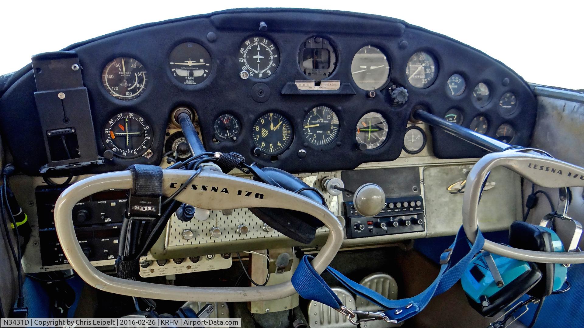 N3431D, 1955 Cessna 170B C/N 26974, Cockpit of a locally-based 1955 Cessna 170B at Reid Hillview Airport, San Jose, CA.