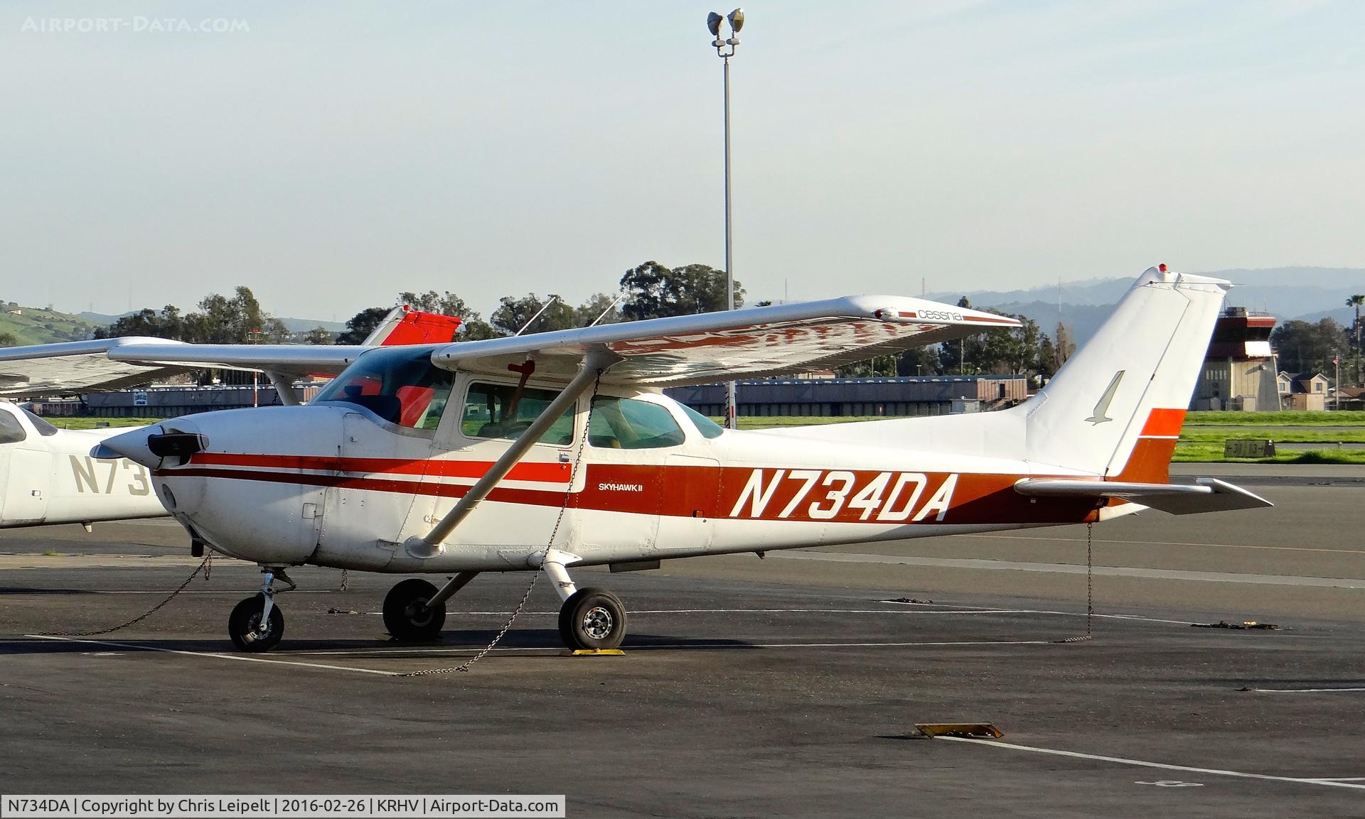 N734DA, 1977 Cessna 172N C/N 17268763, Locally-based 1977 Cessna 172N parked at its tie down at Reid Hillview Airport, San Jose, CA.