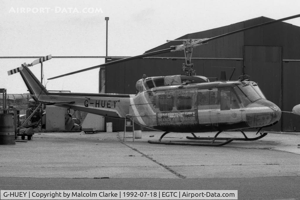G-HUEY, 1973 Bell UH-1H Iroquois C/N 13560, Bell UH-1H Iroquois at Cranfield Airport July 1992. (Apologies for poor quality!)