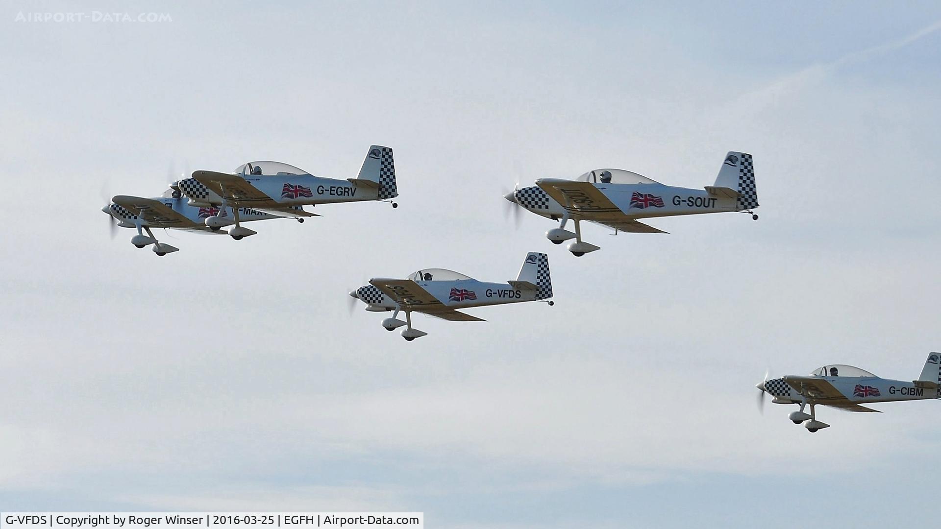 G-VFDS, 2012 Vans RV-8 C/N PFA 303-14637, As Raven 2 in Team Raven during a formation take off from Runway 22.