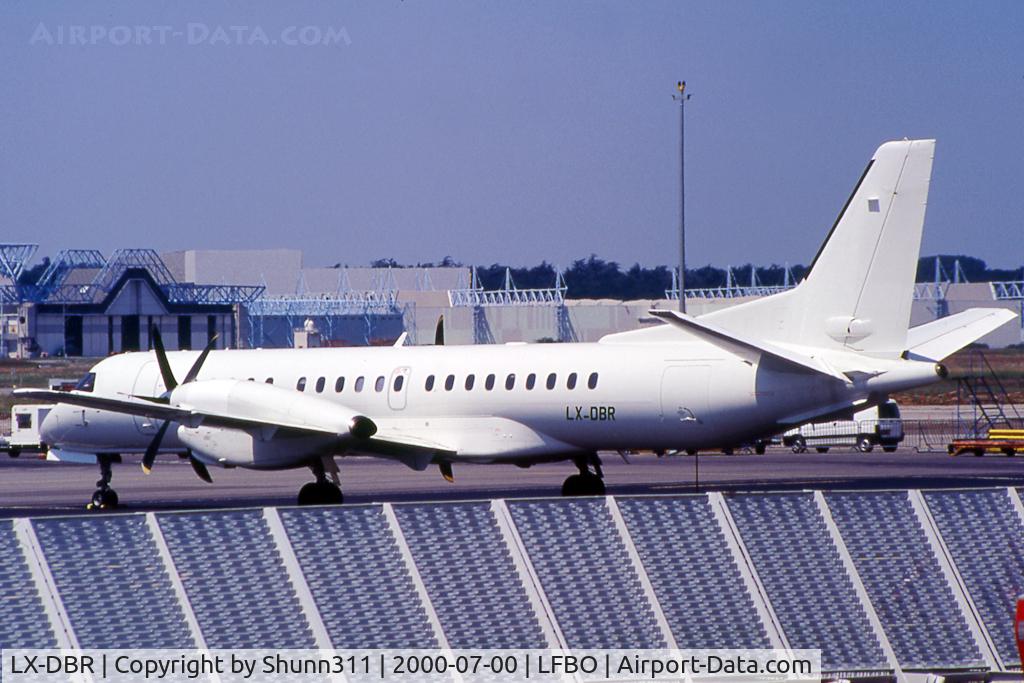 LX-DBR, 1995 Saab 2000 C/N 2000-017, Parked at the General Aviation area in all white c/s without titles... Op by Regional Airlines