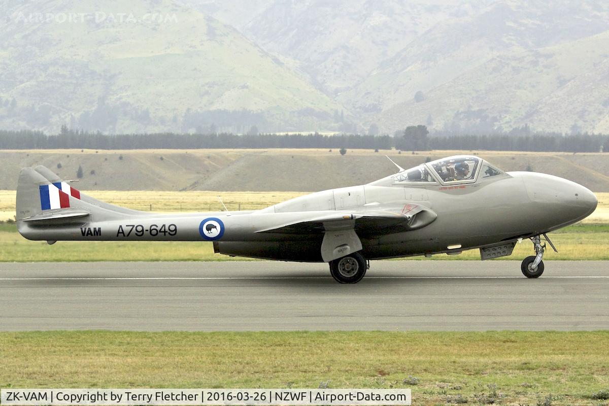 ZK-VAM, 1951 De Havilland Australia DH-115 Vampire T.35 C/N DHA4171, At 2016 Warbirds Over Wanaka Airshow , Otago , New Zealand