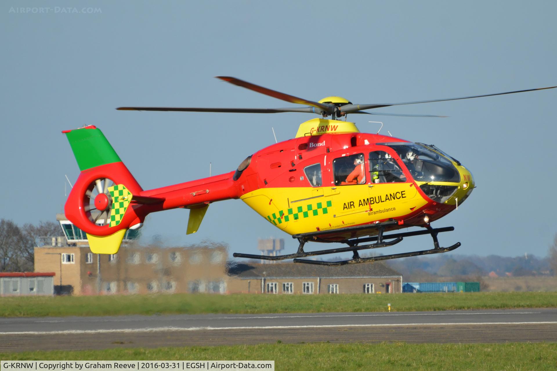 G-KRNW, 2001 Eurocopter EC-135T-2 C/N 0175, Landing at Norwich.