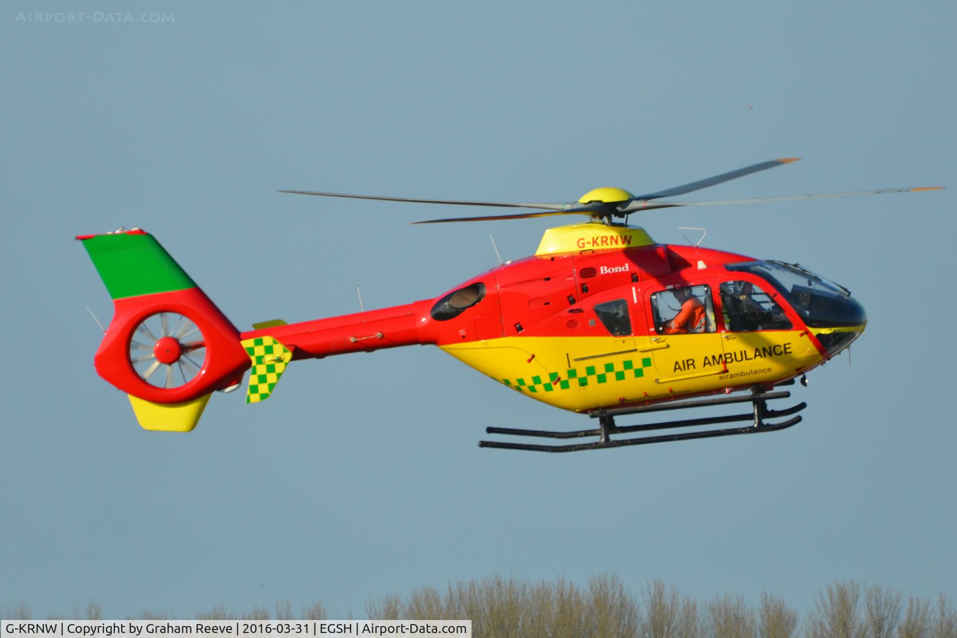 G-KRNW, 2001 Eurocopter EC-135T-2 C/N 0175, Landing at Norwich.