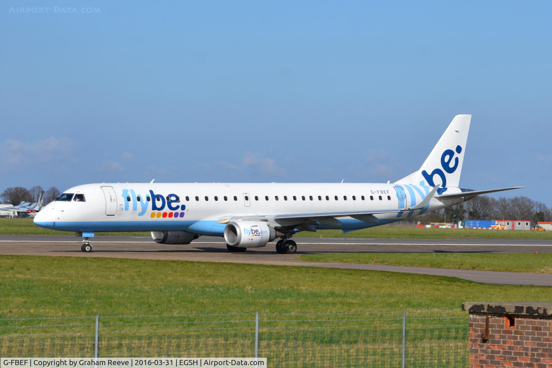G-FBEF, 2007 Embraer 195LR (ERJ-190-200LR) C/N 19000104, About to depart from Norwich.