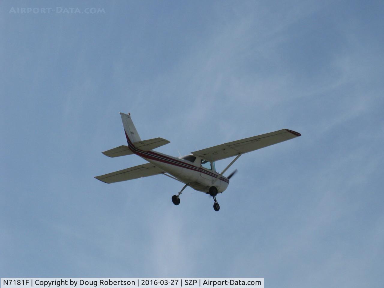 N7181F, 1966 Cessna 150F C/N 15063781, 1966 Cessna 150F, Continental O-200 100 Hp, takeoff climb Rwy 22