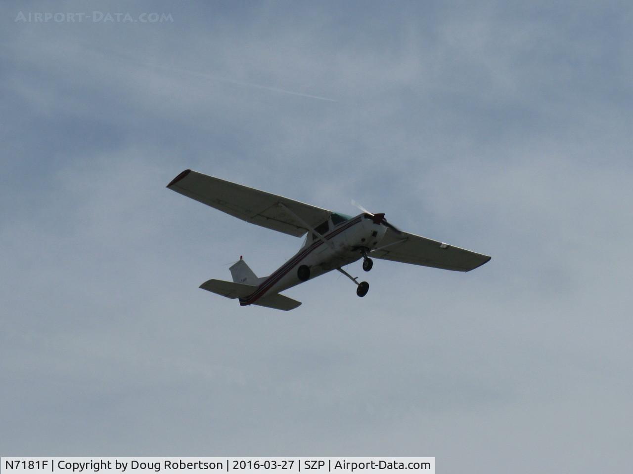 N7181F, 1966 Cessna 150F C/N 15063781, 1966 Cessna 150F, Continental O-200 100 Hp, takeoff climb Rwy 22