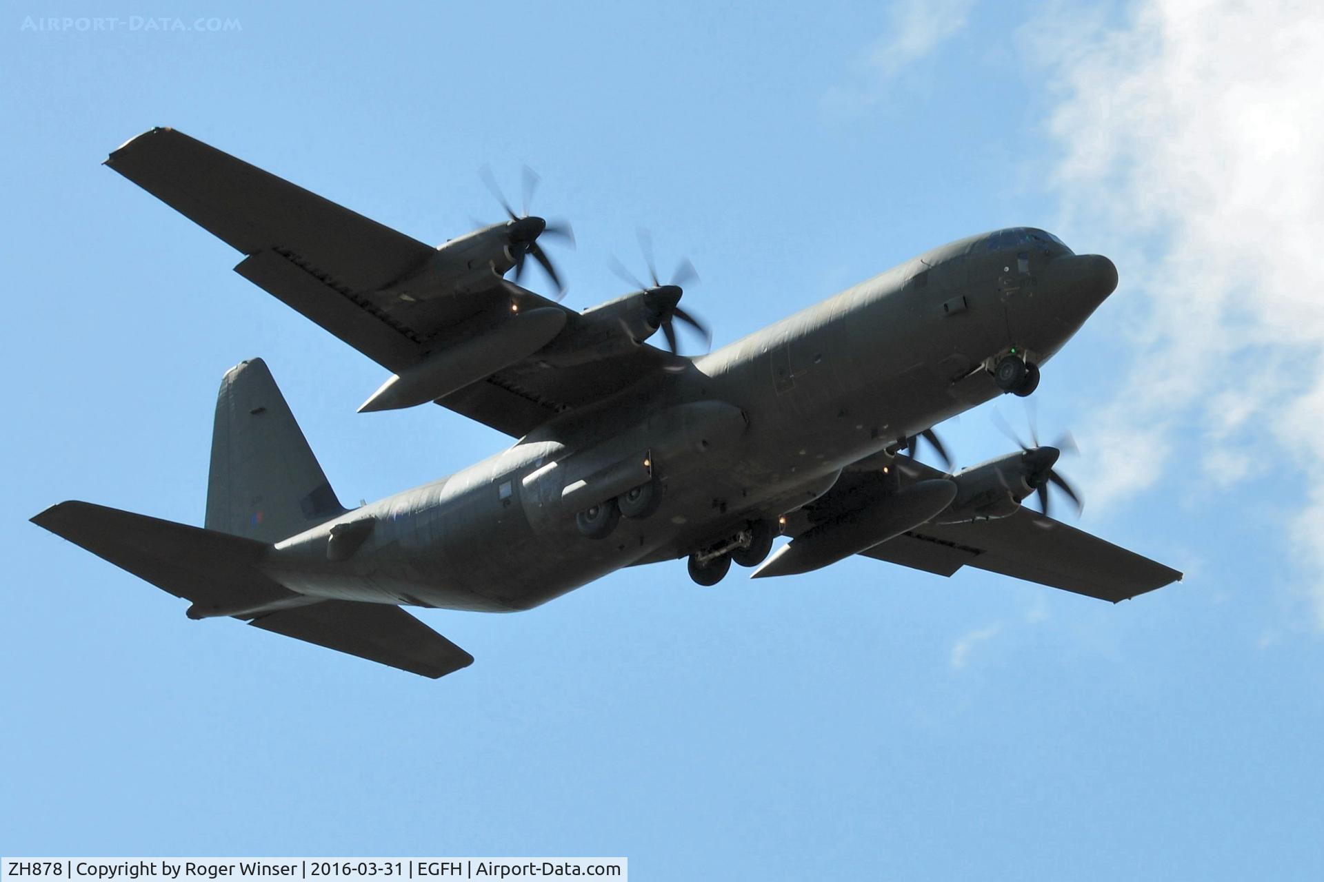 ZH878, 1998 Lockheed Martin C-130J-30 Hercules C.4 C/N 382-5462, Low pass over Runway 04 by RAF Hercules C.4 aircraft coded 878 of the Brize Norton Transport Wing.