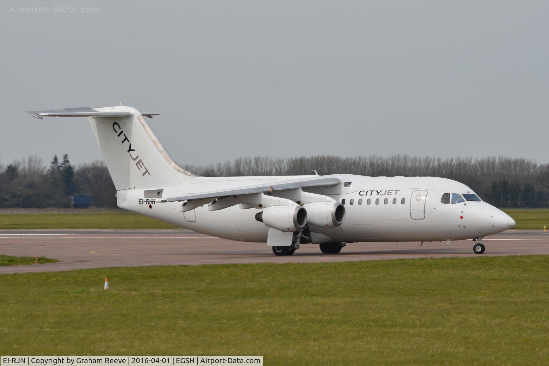 EI-RJN, 1999 BAE Systems Avro 146-RJ85 C/N E.2351, About to depart from Norwich.