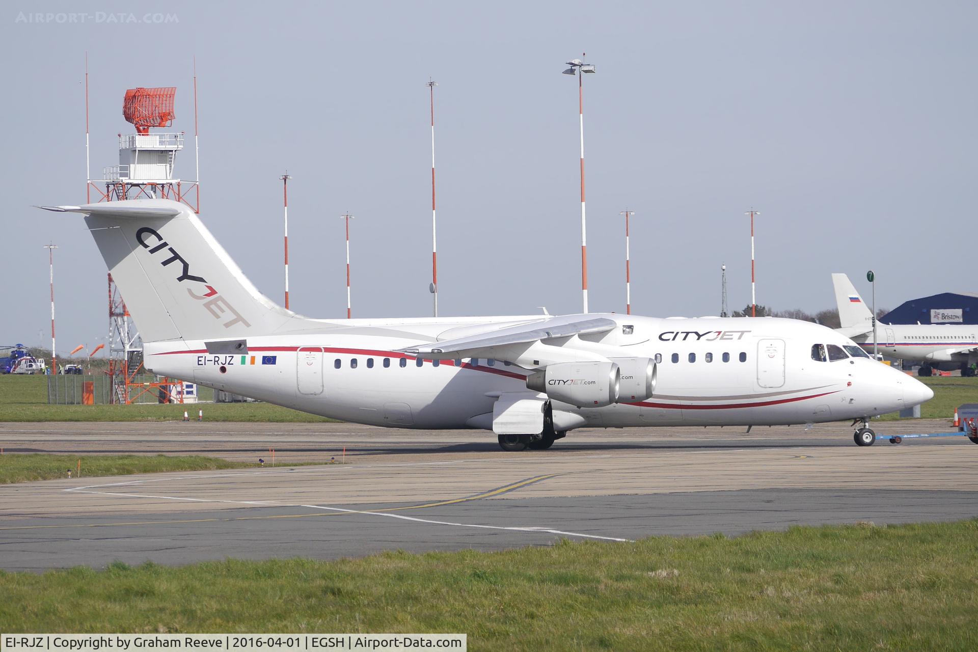 EI-RJZ, 1998 BAe Systems Avro 146-RJ85A C/N E.2326, Under tow at Norwich.