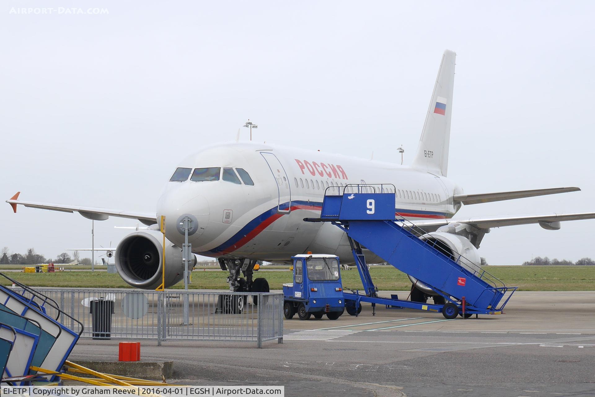 EI-ETP, 2002 Airbus A319-111 C/N 1753, On stand at Norwich.
