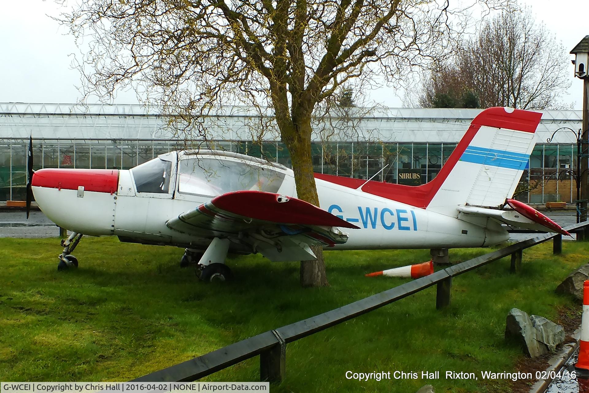 G-WCEI, 1973 Socata MS-894E Rallye Minerva 220GT C/N 12141, displayed at Tomfield Nursery, Rixton, Warrington