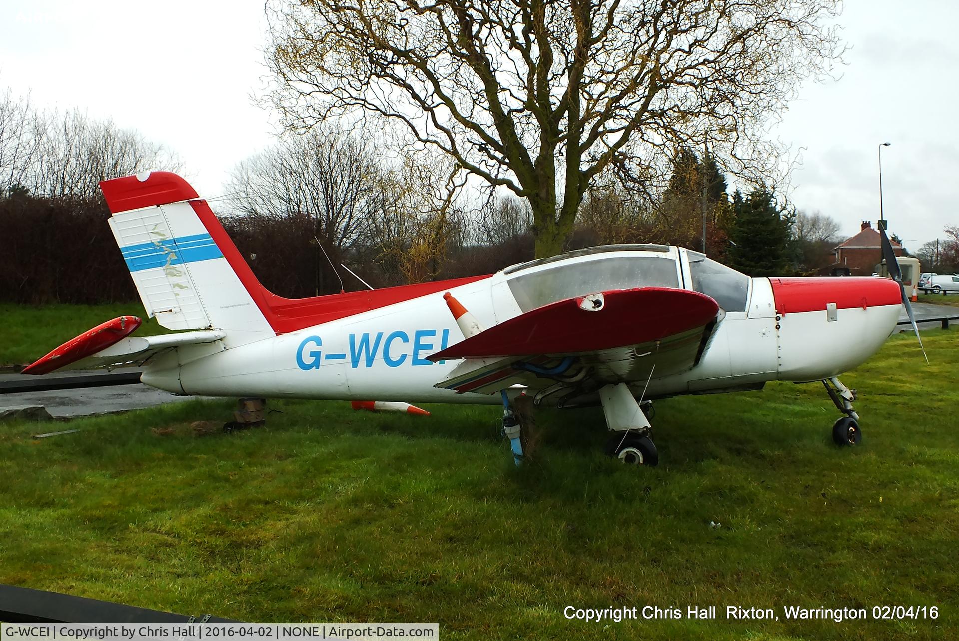 G-WCEI, 1973 Socata MS-894E Rallye Minerva 220GT C/N 12141, displayed at Tomfield Nursery, Rixton, Warrington
