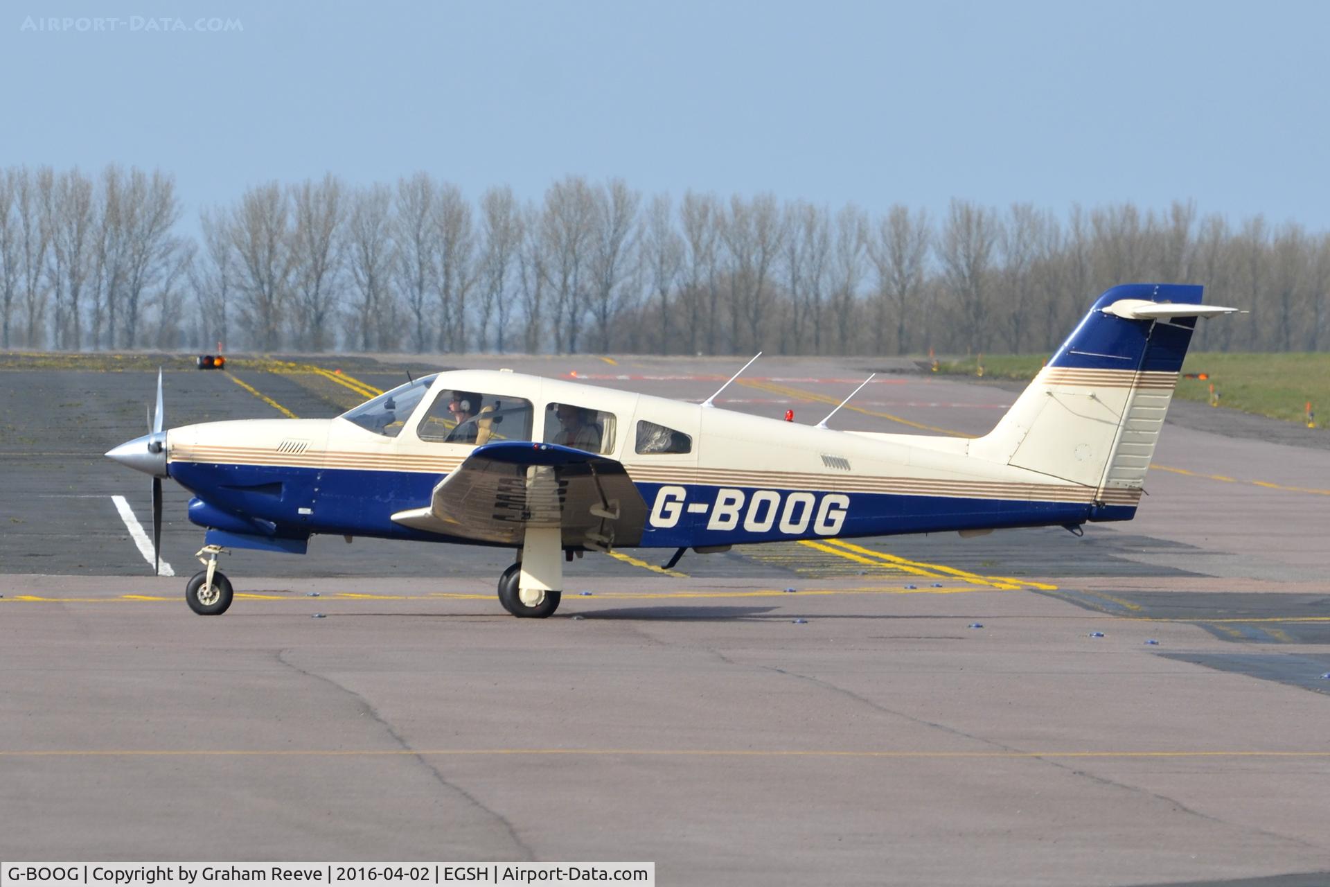G-BOOG, 1983 Piper PA-28RT-201T Turbo Arrow IV C/N 28R-8331036, Just landed at Norwich.