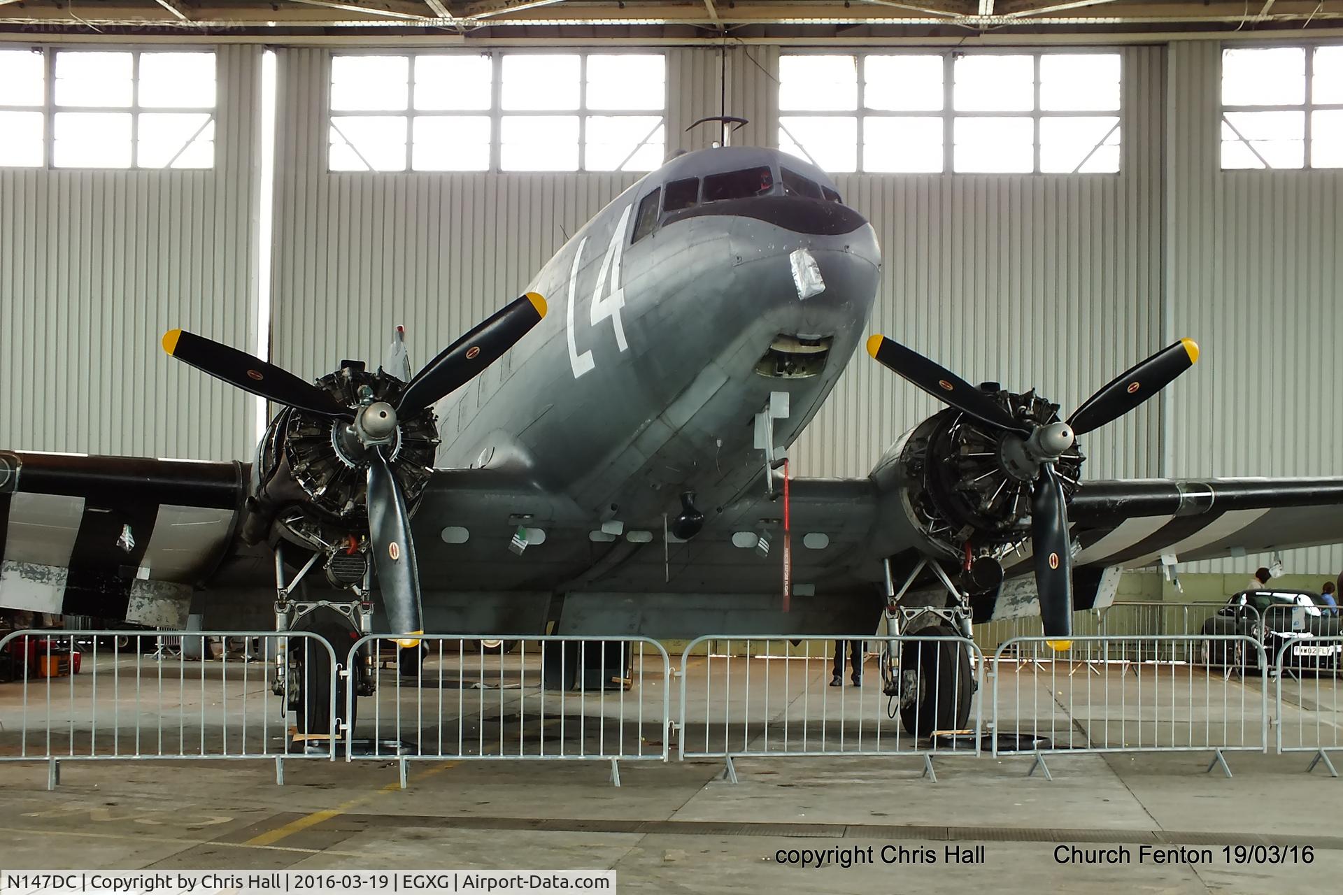N147DC, 1943 Douglas C-47A-75-DL Skytrain C/N 19347, hangared at Church Fenton