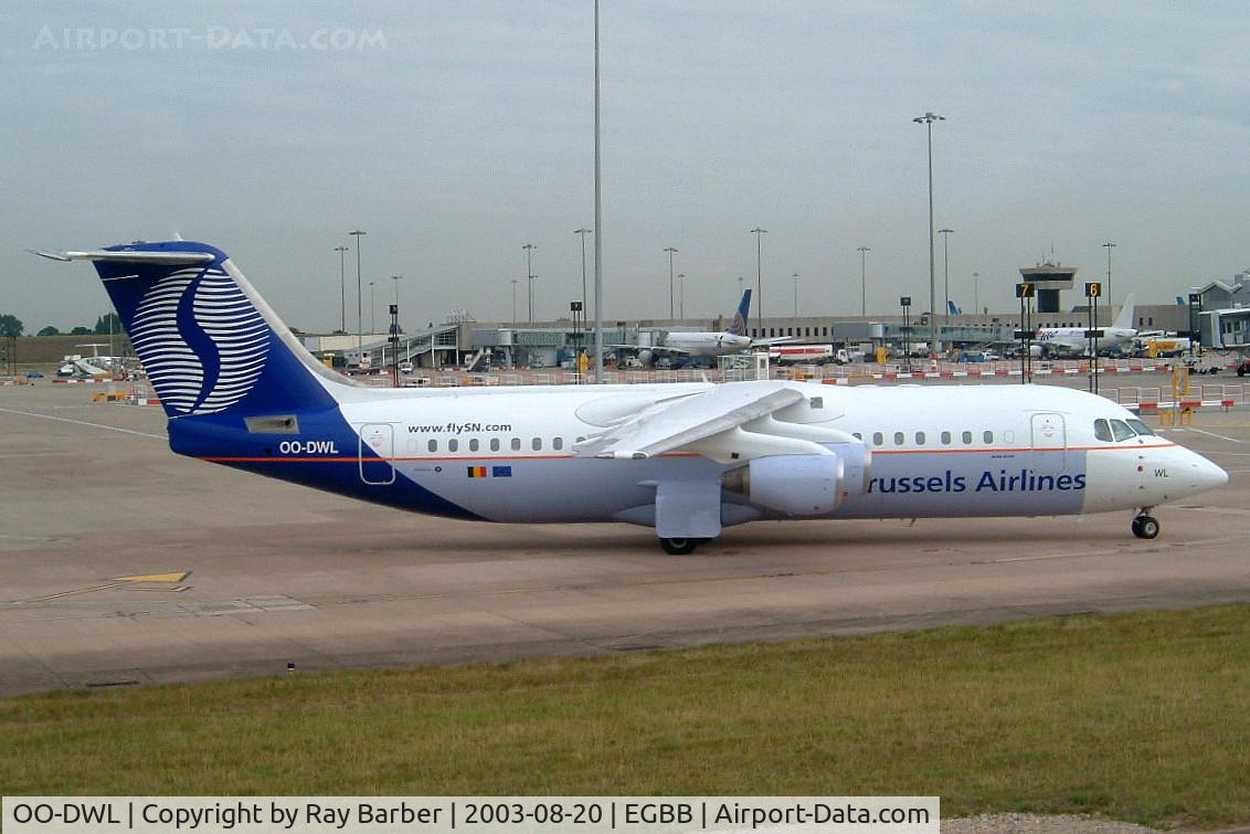OO-DWL, 1999 British Aerospace Avro 146-RJ100 C/N E3361, British Aerospace BAe 146-RJ100 [E3361] (Brussels Airlines) Birmingham International~G 20/08/2003