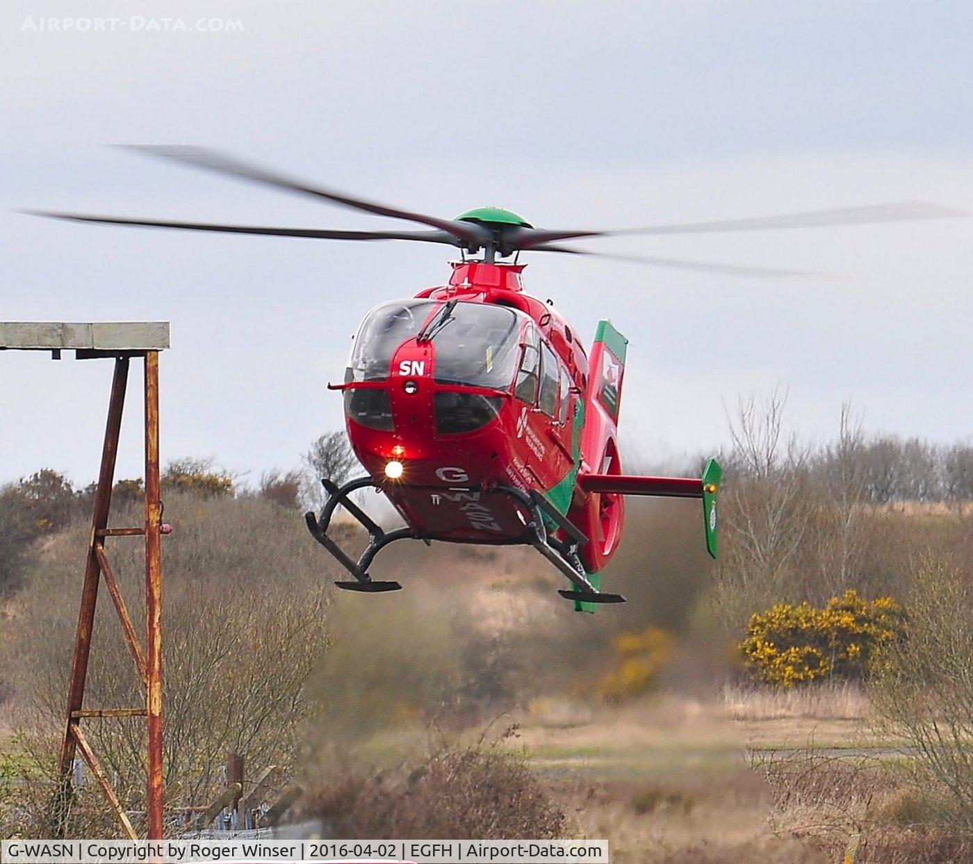 G-WASN, 2008 Eurocopter EC-135T-2+ C/N 0746, Resident Wales Air Ambulance helicopter (Helimed 57) returning to base.