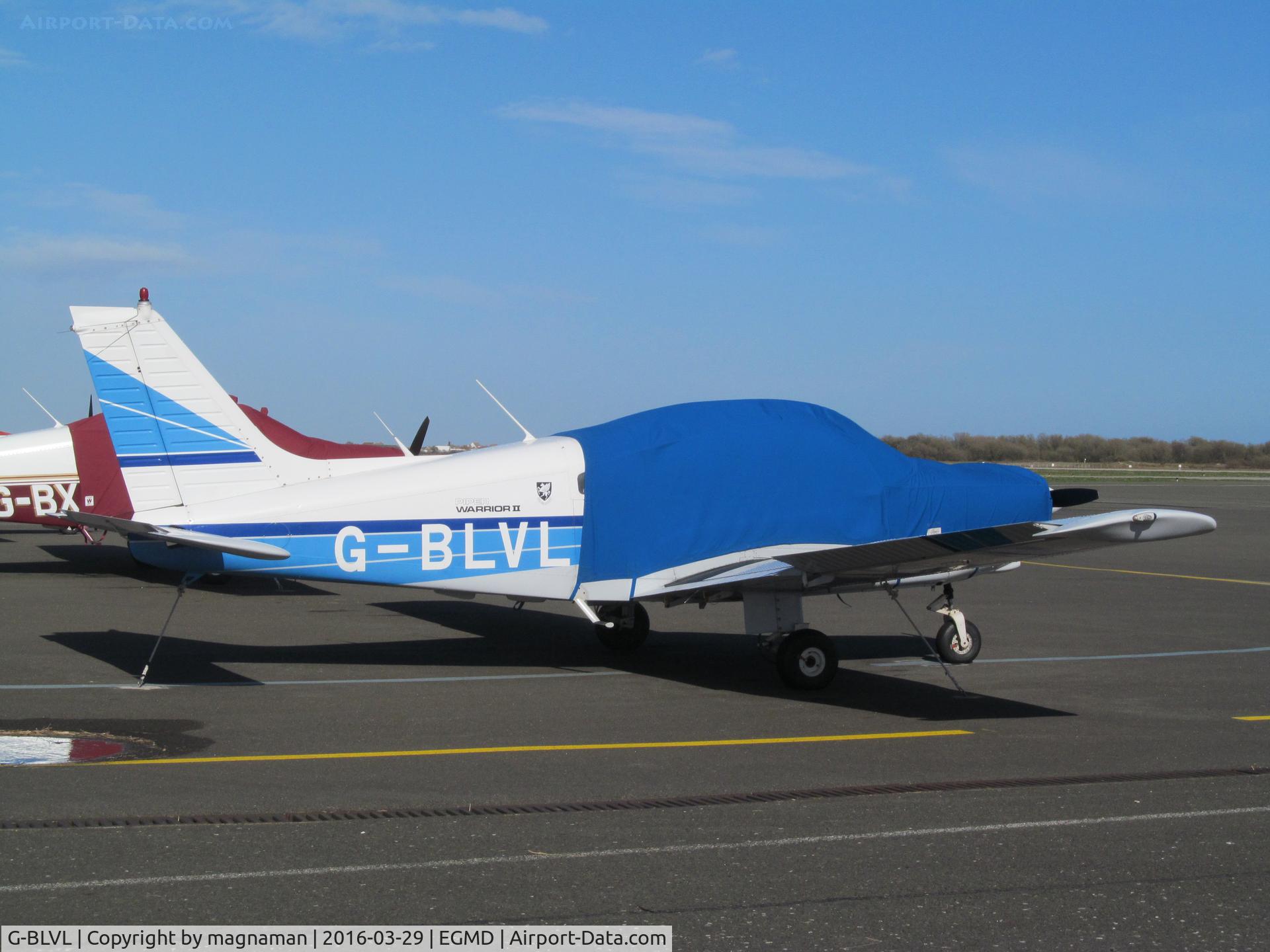 G-BLVL, 1984 Piper PA-28-161 Cherokee Warrior II C/N 28-8416109, wrapped up against wind