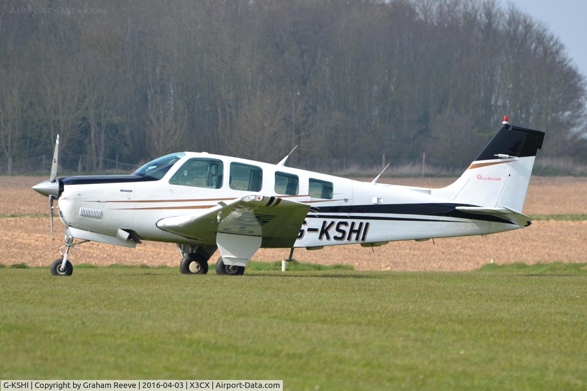 G-KSHI, 1987 Beechcraft A36 Bonanza C/N E-2353, Parked at Northrepps.
