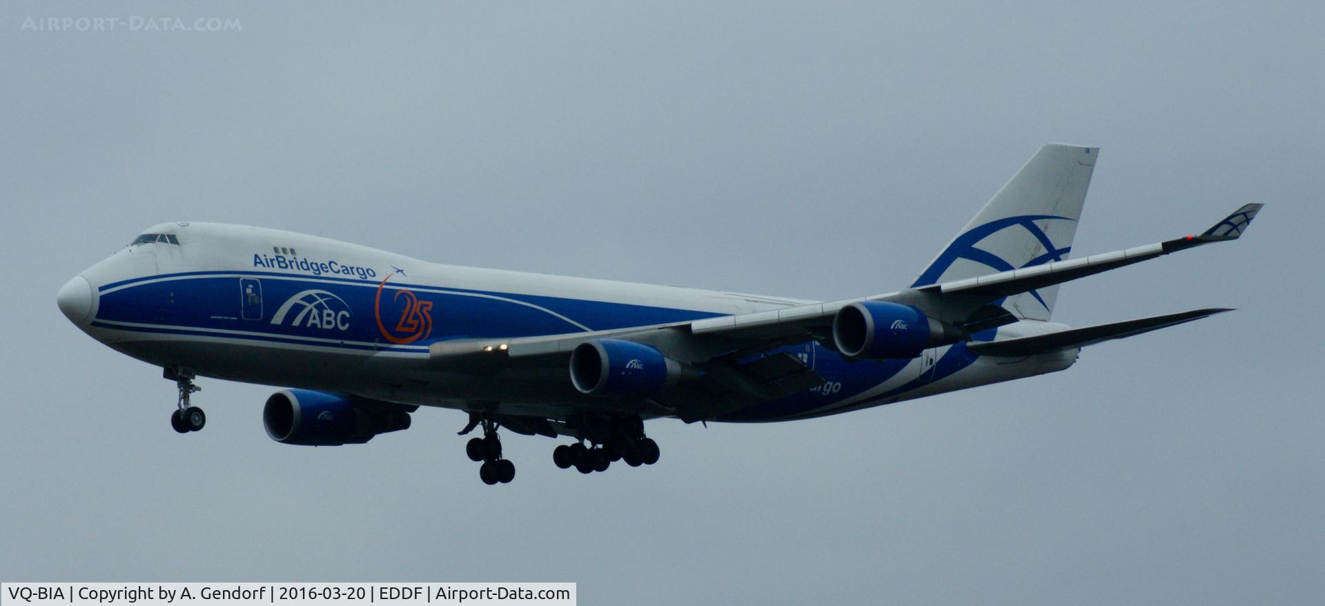 VQ-BIA, 2009 Boeing 747-4KZF (SCD) C/N 36785, Air Bridge Cargo, is here on short final at Frankfurt Rhein/Main(EDDF)