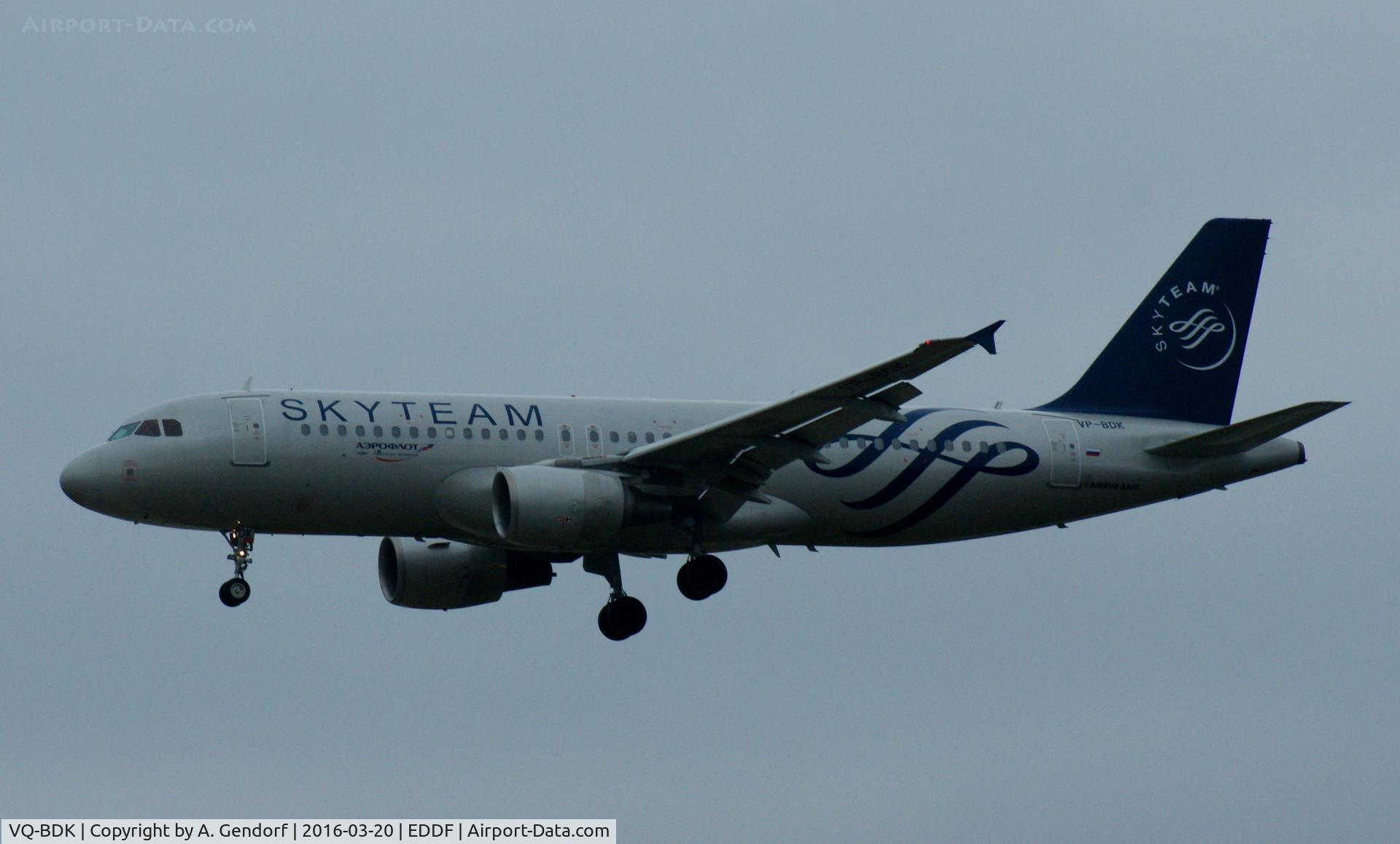 VQ-BDK, 2003 Airbus A320-214 C/N 2106, Aeroflot (Skyteam cs.), is here landing at Frankfurt Rhein/Main(EDDF)