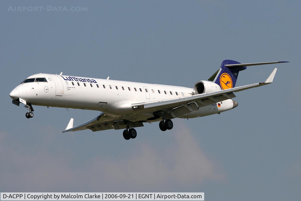 D-ACPP, 2003 Bombardier CRJ-701ER (CL-600-2C10) Regional Jet C/N 10086, Canadair CL-600-2C10 Regional Jet CRJ-701ER on approach to Newcastle Airport, September 2006.