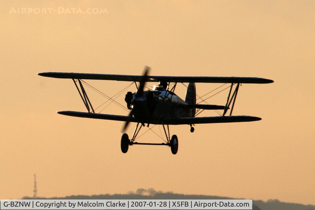 G-BZNW, 2003 Isaacs Fury II C/N PFA 011-13402, Isaacs Fury II, a late afternoon return to Fishburn Airfield, January 2007.