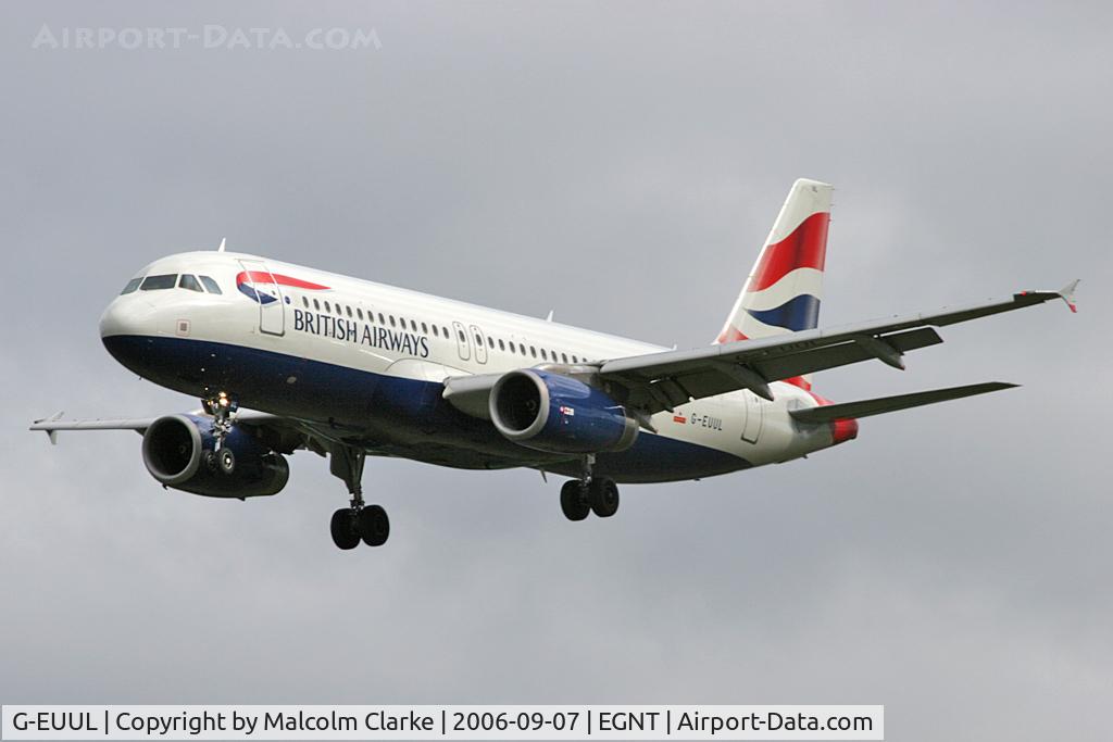 G-EUUL, 2002 Airbus A320-232 C/N 1708, Airbus A320-232 on approach to Newcastle Airport, September 2006.