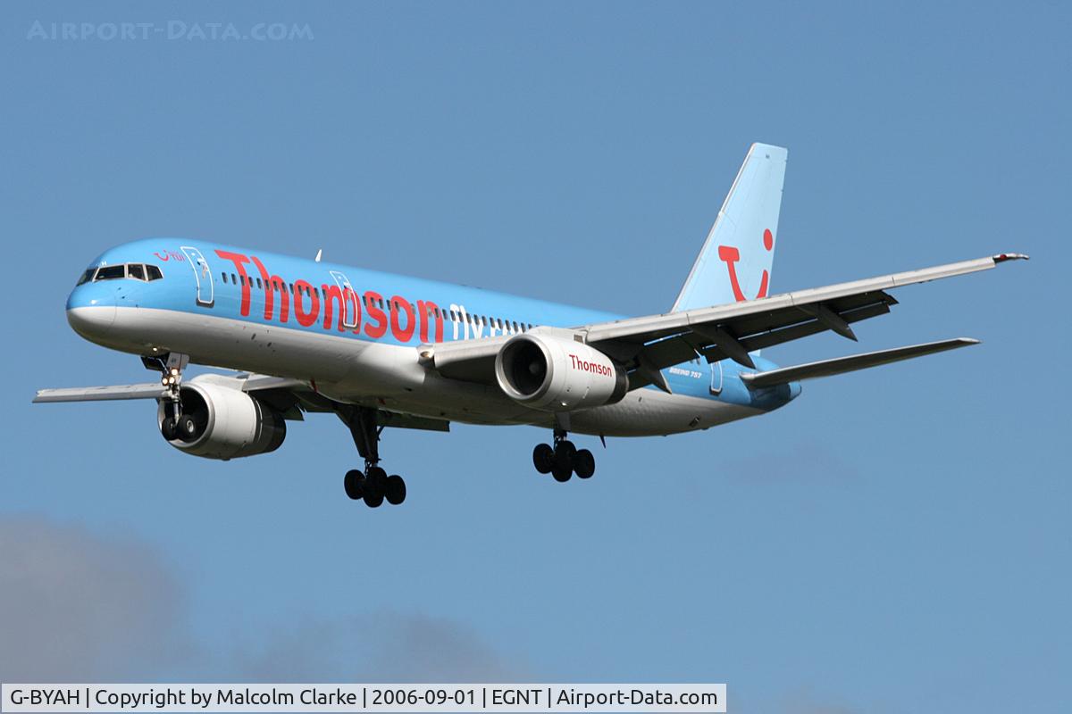G-BYAH, 1992 Boeing 757-204 C/N 26966, Boeing 757-204 on approach to Newcastle Airport, September 2006.