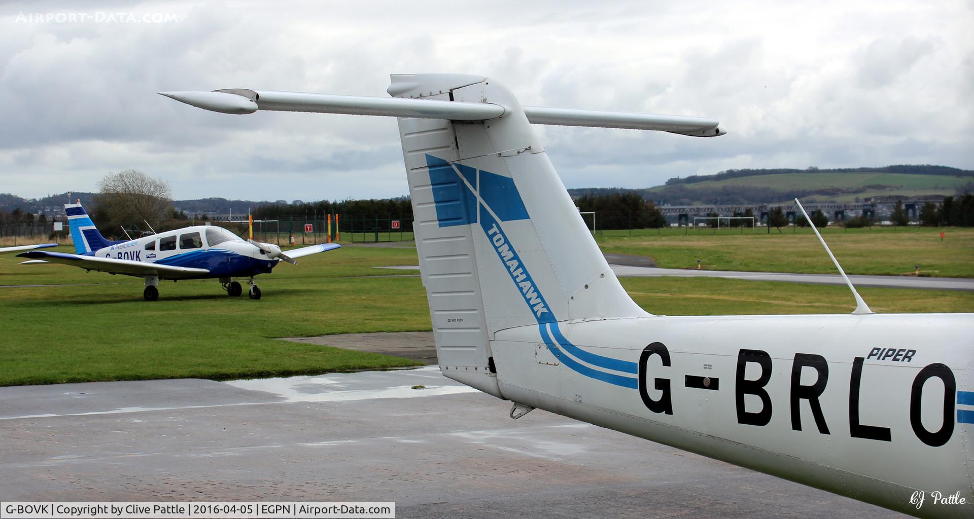G-BOVK, 1985 Piper PA-28-161 Cherokee Warrior II C/N 28-8516061, Parked up on the grass at Dundee Riverside EGPN