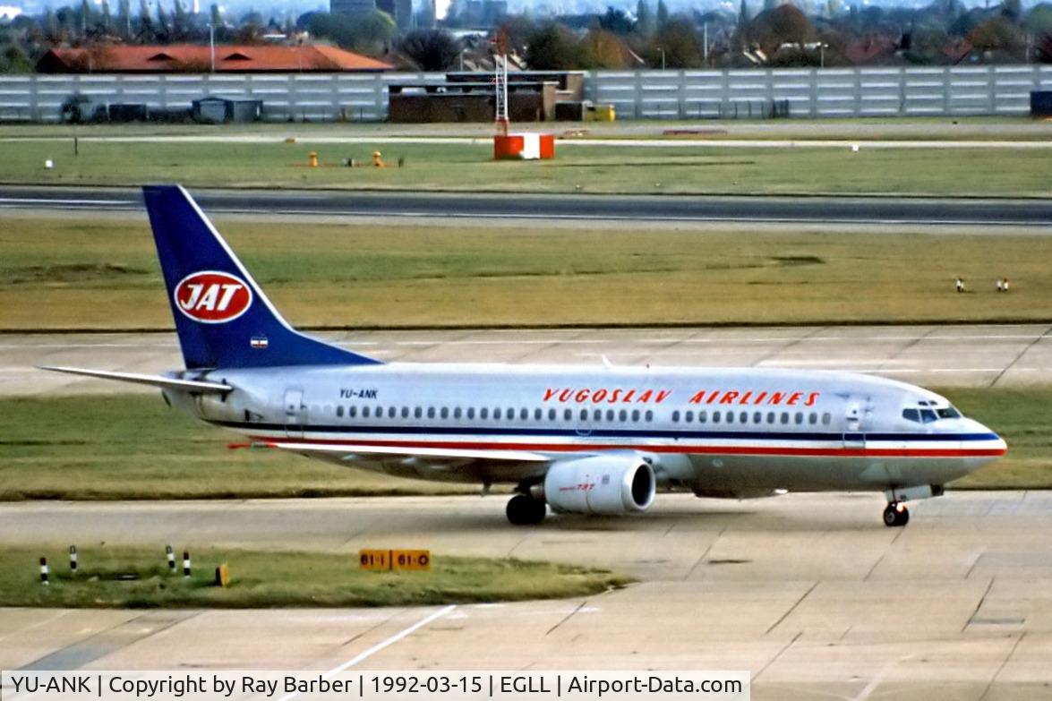 YU-ANK, 1986 Boeing 737-3H9 C/N 23715/1310, Boeing  737-3H9 [23715] (Yugoslav Airlines) Heathrow~G 15/03/1992