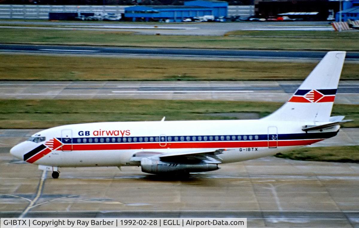 G-IBTX, 1979 Boeing 737-2M8 C/N 21736, Boeing 737-2M8 [21736] (GB Airways) Heathrow~G 28/02/1992
