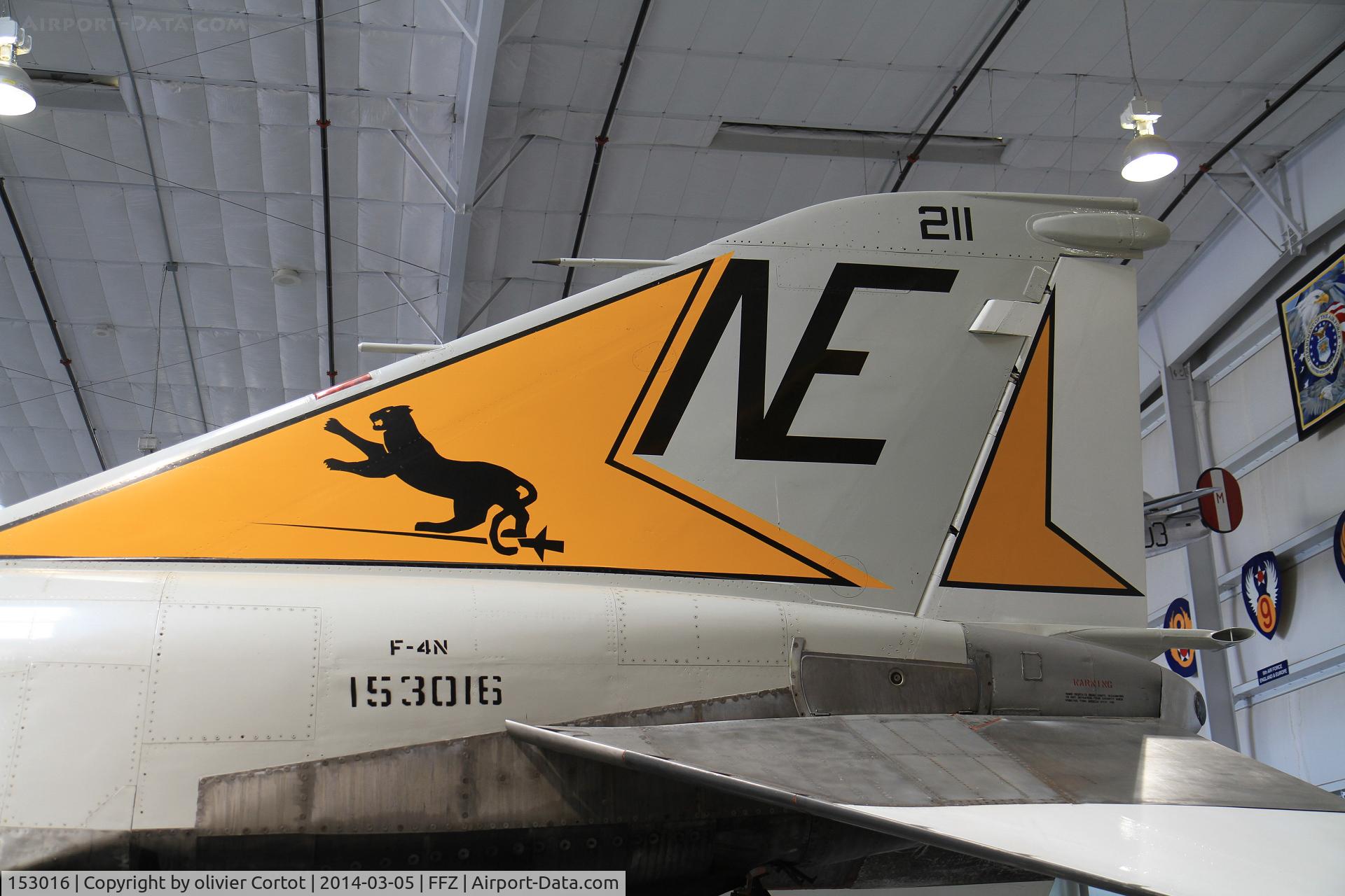 153016, McDonnell F-4N Phantom II C/N 1496, tail details view. On loan from the Pima air museum