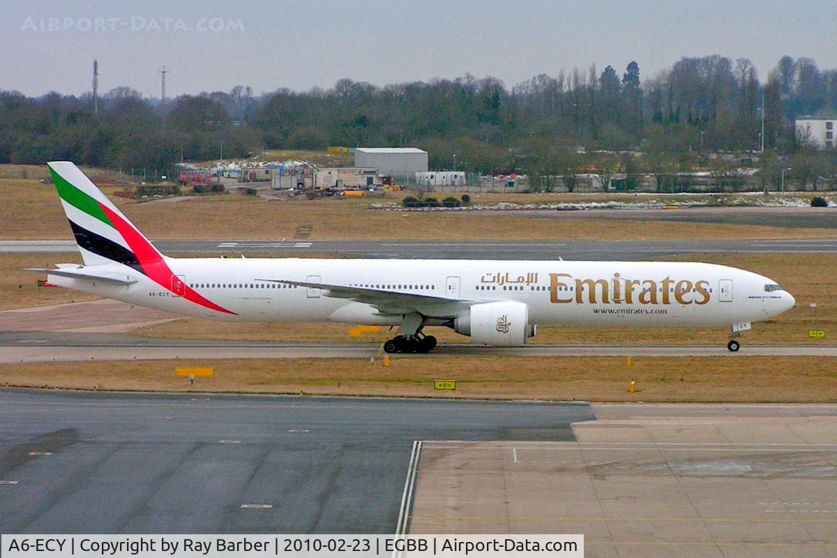 A6-ECY, 2009 Boeing 777-31H/ER C/N 35595, Boeing 777-31HER [35595] (Emirates Airlines) Birmingham Int'l~G 23/02/2010