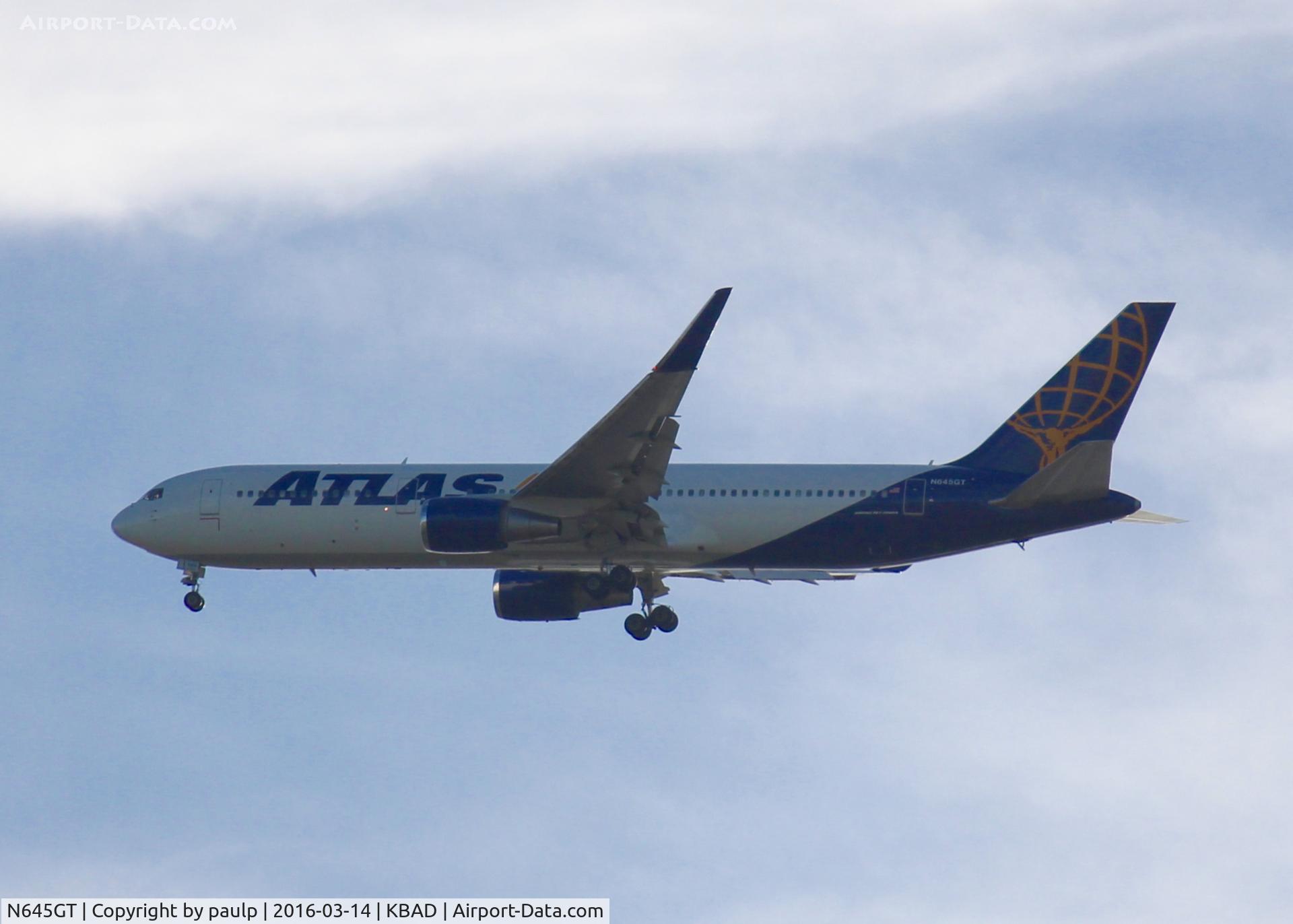 N645GT, 1995 Boeing 767-324 C/N 27393, Charter landing at Barksdale Air Force Base.