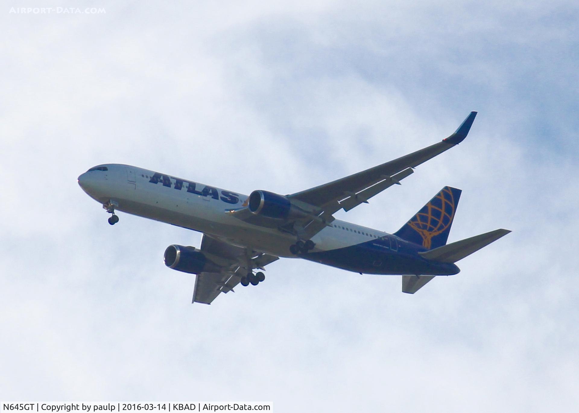 N645GT, 1995 Boeing 767-324 C/N 27393, Charter landing at Barksdale Air Force Base.