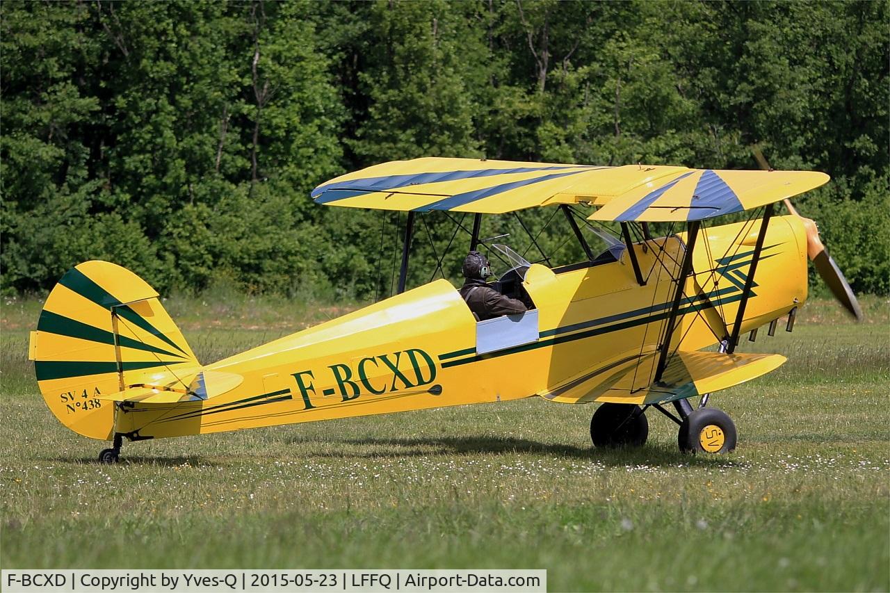 F-BCXD, 1946 Stampe and Vertongen SV-4A C/N 438, Stampe-Vertongen SV-4A, Taxiing to parking area, La Ferté-Alais Airfield (LFFQ) Air show 2015