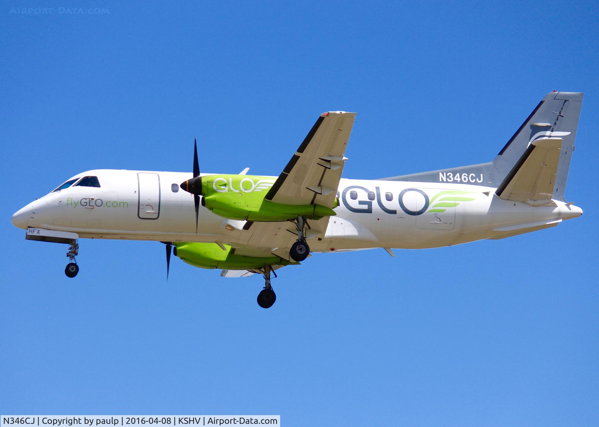 N346CJ, Saab 340B C/N 340B-346, Landing at Shreveport Regional.