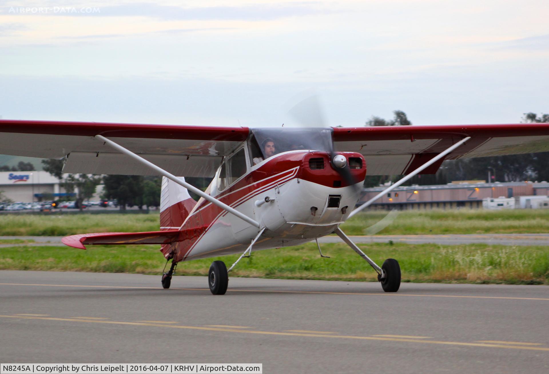 N8245A, 1952 Cessna 170B C/N 25097, Locally-based 1952 Cessna 170B taxing in after some pattern work around Reid Hillview Airport, San Jose, CA.