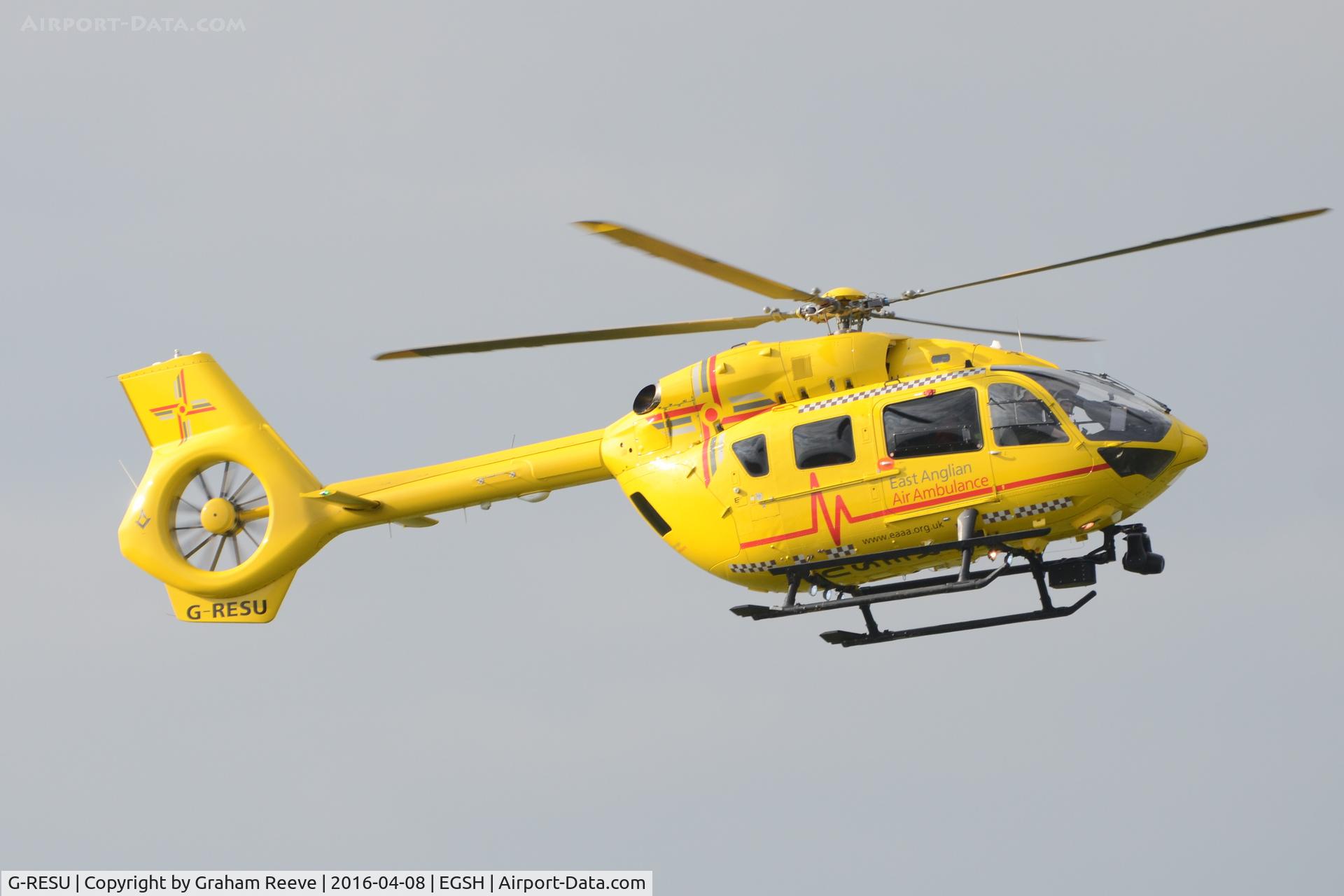 G-RESU, 2015 Airbus Helicopters EC-145T-2 (BK-117D-2) C/N 20052, Landing at Norwich.