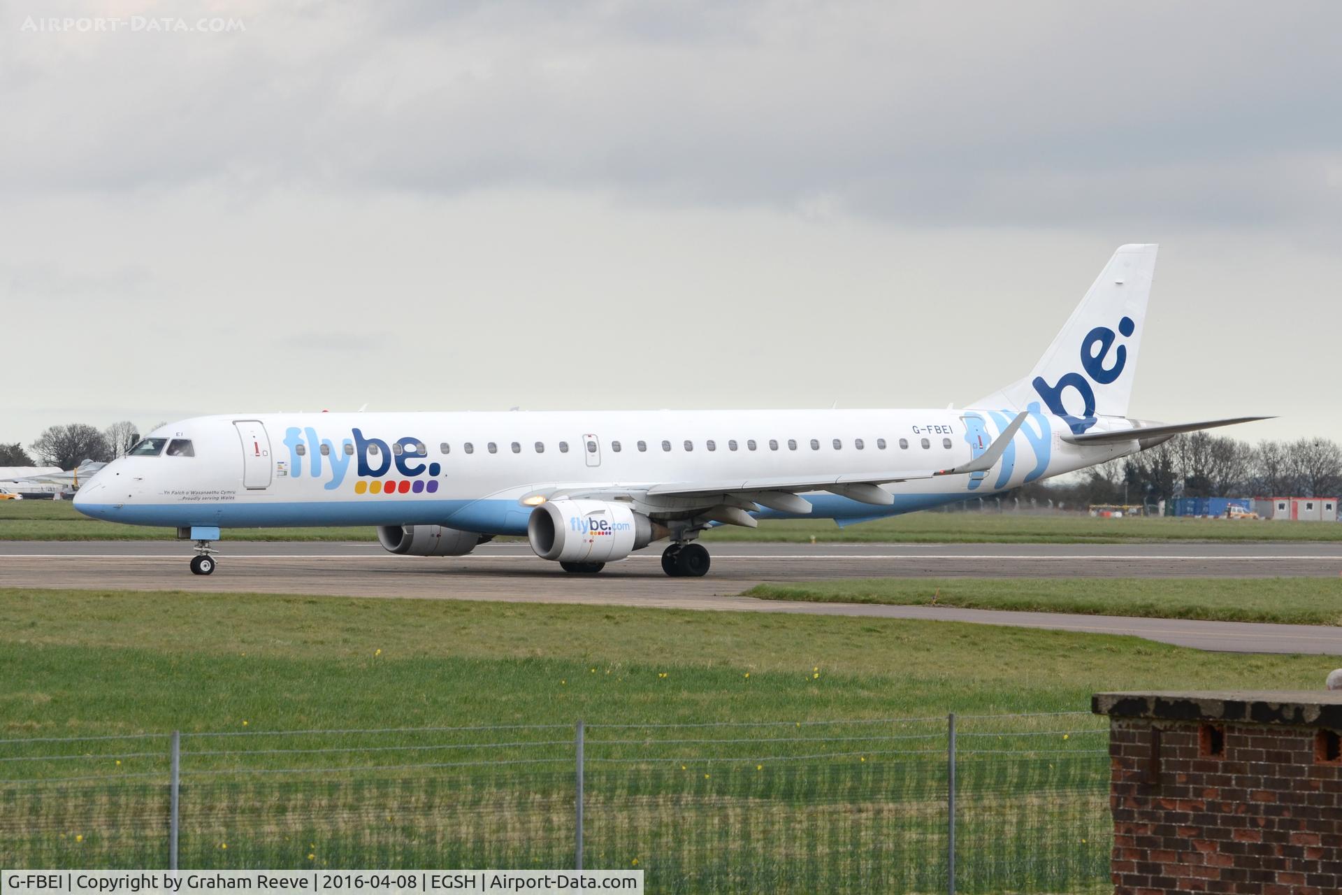 G-FBEI, 2007 Embraer 195LR (ERJ-190-200LR) C/N 19000143, About to depart from Norwich on runway 