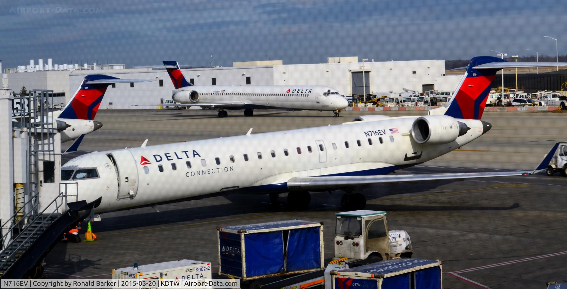 N716EV, 2003 Bombardier CRJ-701 (CL-600-2C10) Regional Jet C/N 10084, Gate A53 Detroit