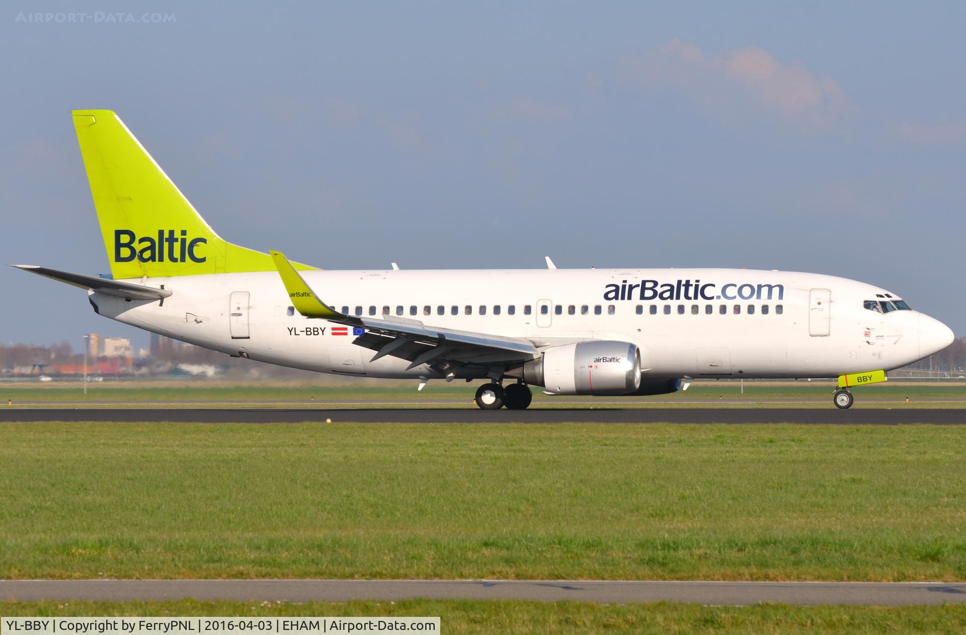 YL-BBY, 1999 Boeing 737-36Q C/N 30335, Air Baltic B733 landing in AMS