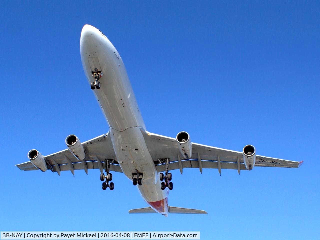 3B-NAY, 1996 Airbus A340-313 C/N 152, On short final to rwy 30 .