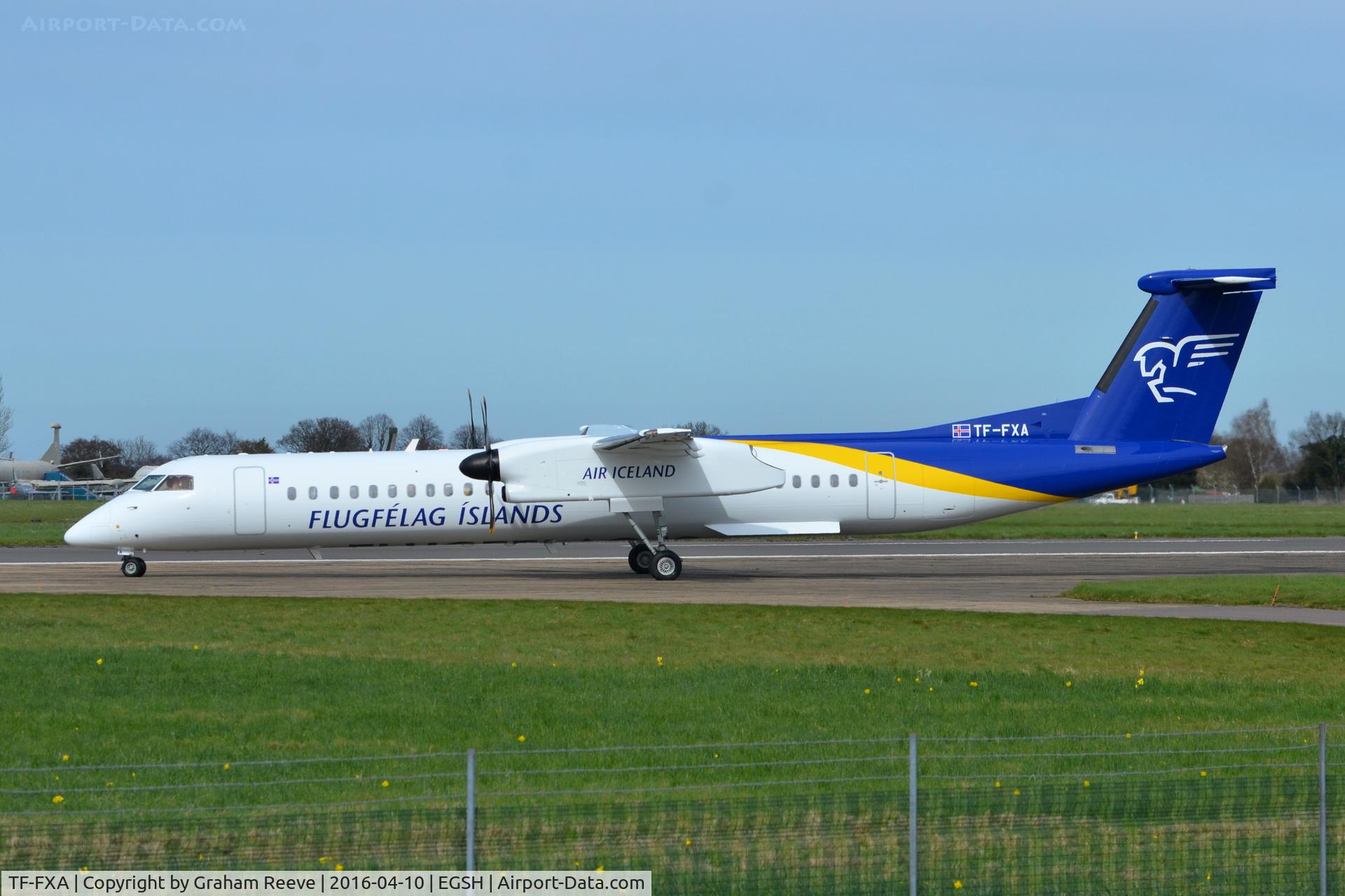 TF-FXA, 2001 Bombardier DHC-8-402 Q400 Dash 8 C/N 4022, Fresh out of the paint shop.