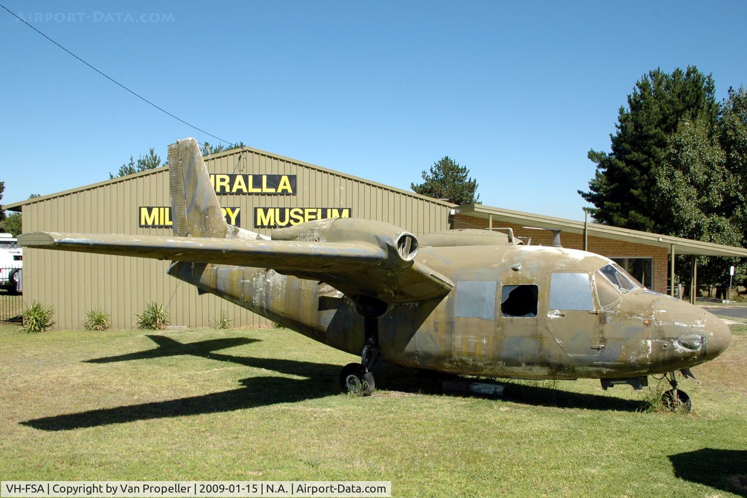 VH-FSA, 1960 Piaggio P-166AL-1 C/N 360, Piaggio P.166AL1 in front of the Uralla Military Museum, NSW, Australia. It was painted khaki in 1988 and was in very bad condition in 2009